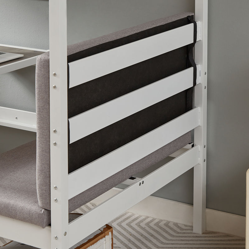 Twin Over Twin Bunk Beds Can Be Turn Into Upper Bed And Down Desk, Cushion Sets Are Free - White