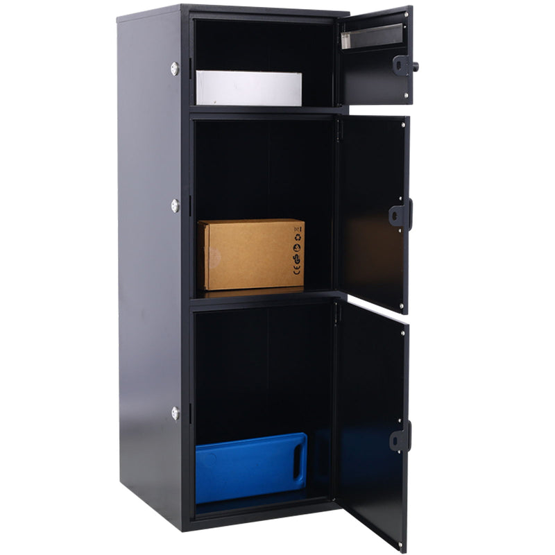 Large Steel Freestanding Floor Parcel Package Drop With Locking Letterbox Drop Mail Box With Multi Compartments - Black