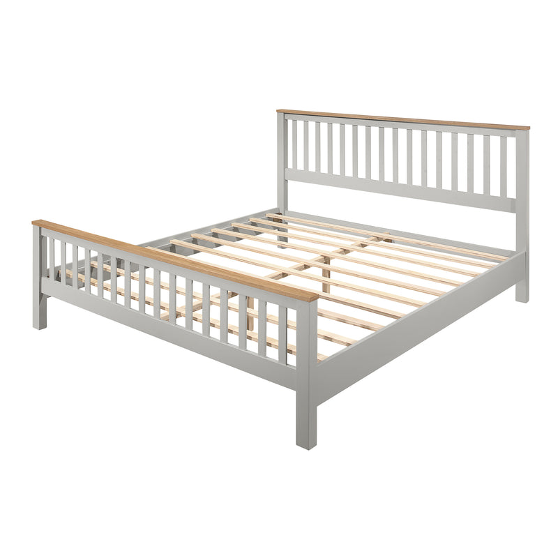 Country Style Concise Gray Solid Platform Bed with Oak Top, No Box Spring Needed, King