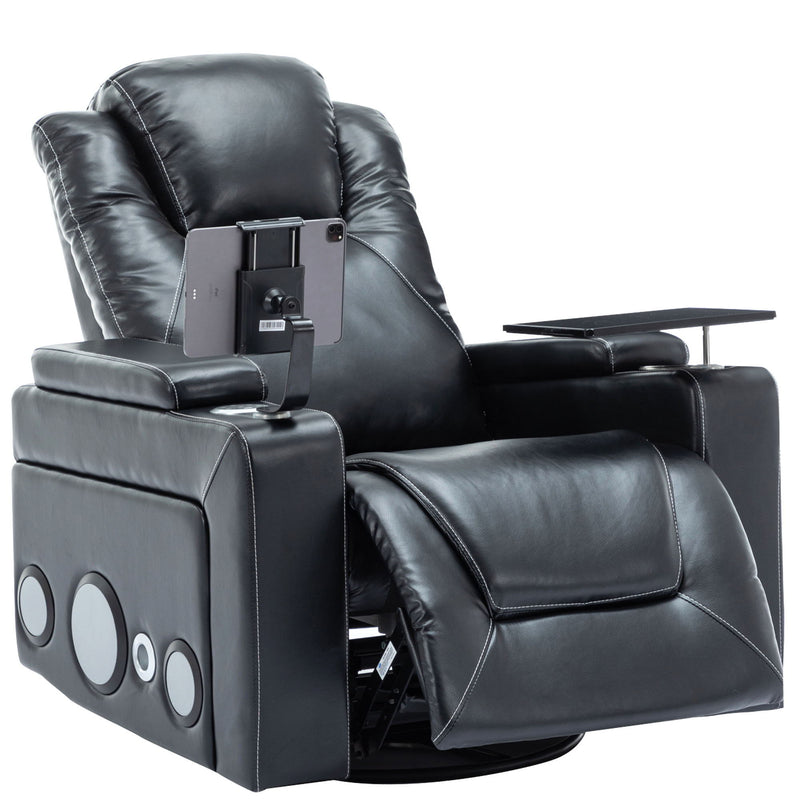 270° Swivel Power Recliner Individual Seat Home Theater Recliner With Surround Sound, Cup Holder, Removable Tray Table, Hidden Arm Storage For Living Room