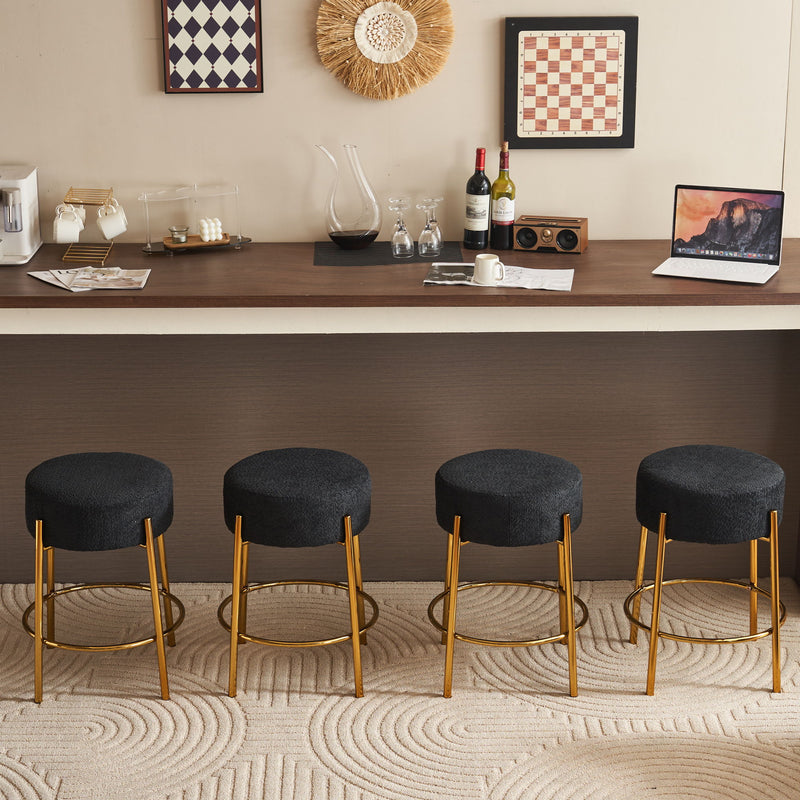 Round Bar Stools (Set of 2), Contemporary Upholstered Dining Stools For Kitchens, Coffee Shops And Bar Stores - Gold Legs