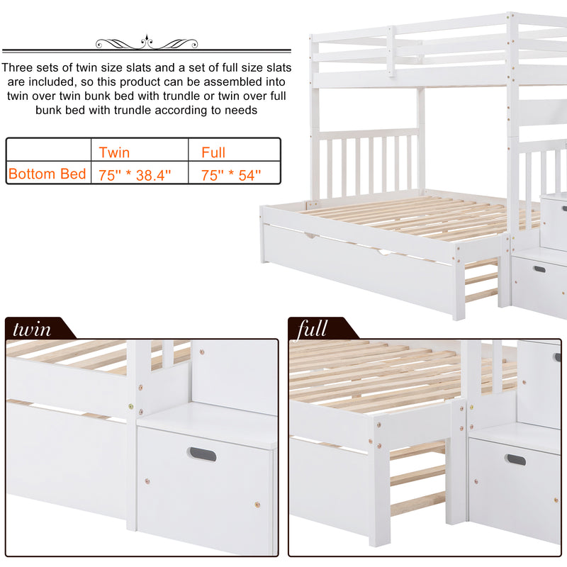 Twin over Twin/Full Bunk Bed with Twin Size Trundle (White)(OLD SKU :LP000025AAK)