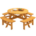 8 Person Wooden Picnic Table, Outdoor Camping Dining Table With Seat, Garden, Diy With 4 Built-In Benches, 2220Lb Capacity