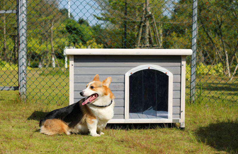 Medium Wooden Outdoor Dog House, Waterproof Roof, Elevated Floor, Adjustable Plastic Feet