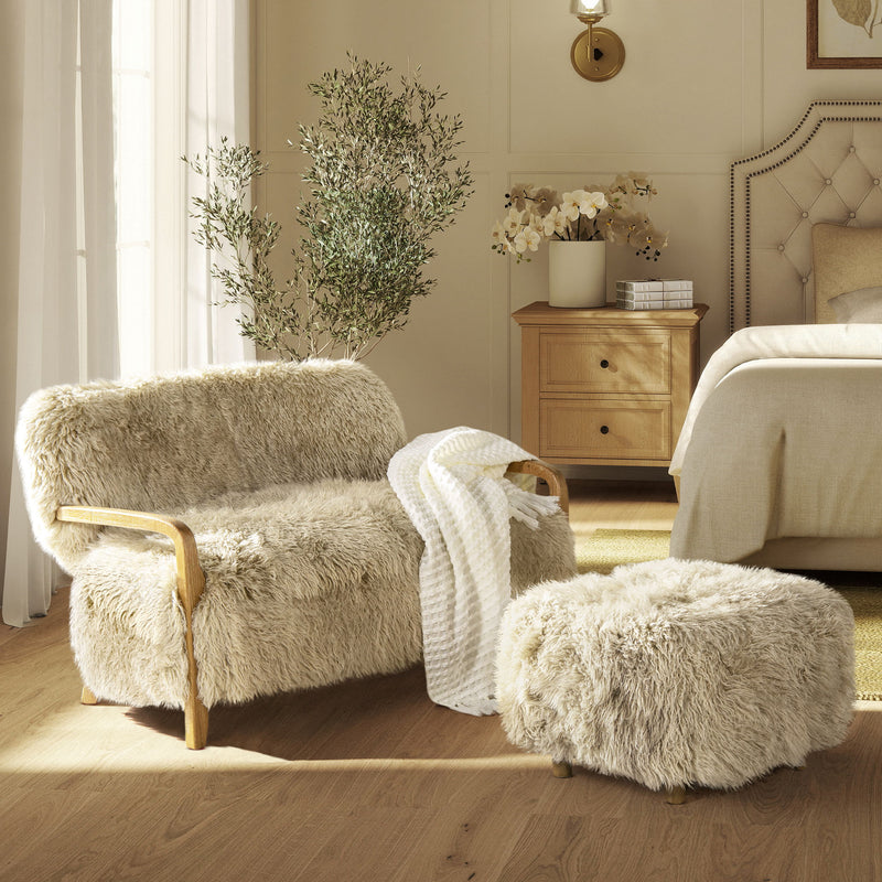 Enchante - Sheepskin Accent Loveseat - Taupe / Natural