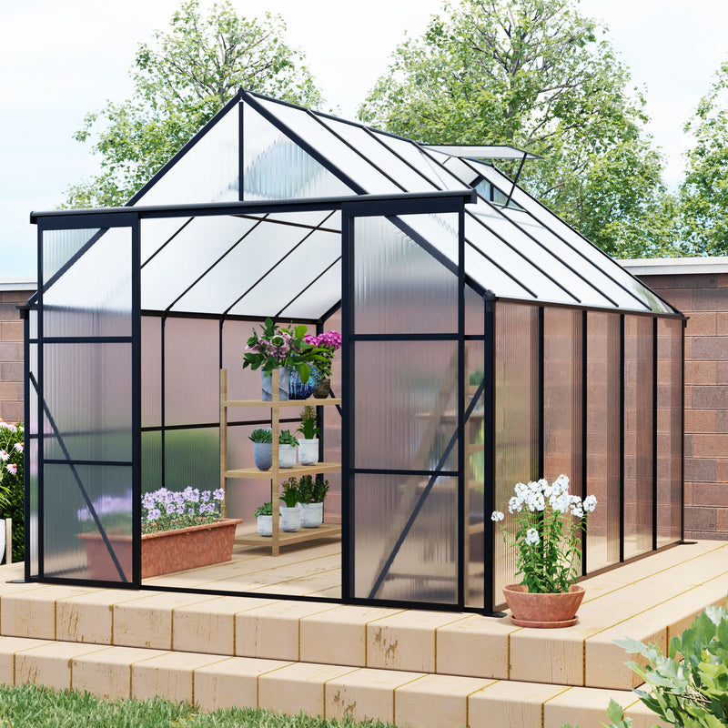 Double Door Polycarbonate Greenhouse Raised Base And Anchor Aluminum Heavy Duty Walk In Greenhouses For Outdoor Backyard In All Season