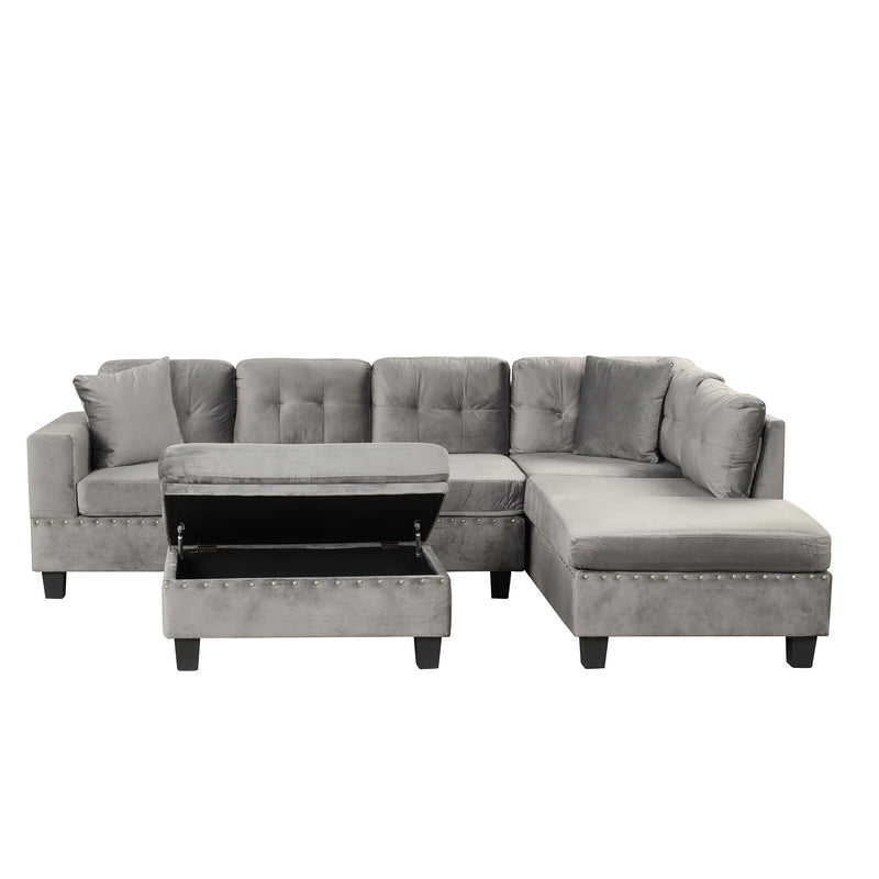 Modern Sectional Sofa With Storage Ottoman, L-Shape Couch With 2 Pillows And Cup Holder, Sectional Sofa With Reversible Chaise For Living Room