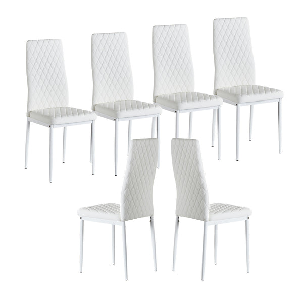 White modern minimalist dining chair fireproof leather sprayed metal pipe diamond grid pattern restaurant home conference chair set of 6