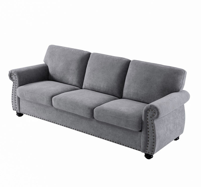 Soft Sofa, Upholstered 3 Seater Couch With High Density Foam, Loose Back Cushions And Turned Legs