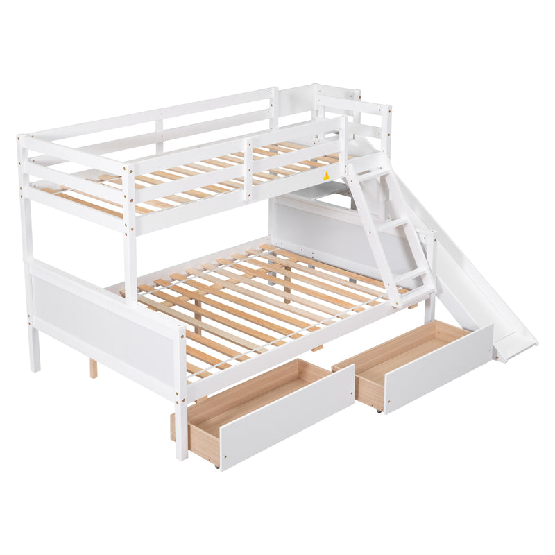 Twin over Full Bunk Bed with 2 Drawers,Slide,Shelves White