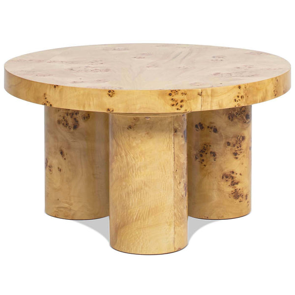 Nebula - Round Pillar Leg Coffee Table - Warm Natural Brown Burl