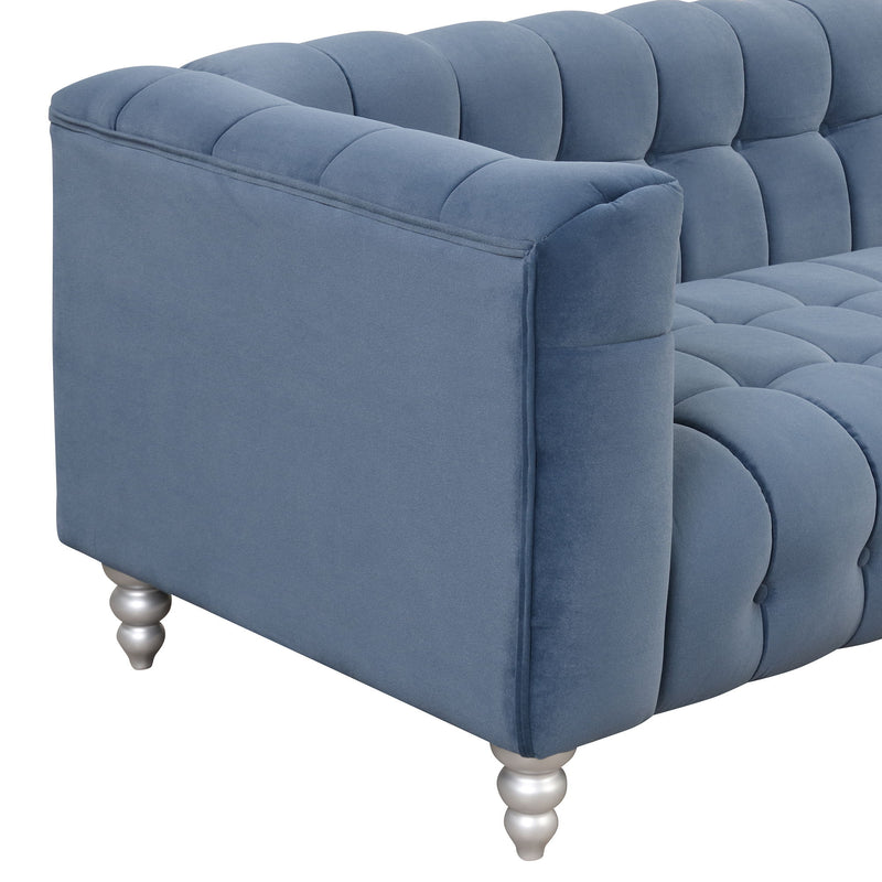 Modern Sofa Dutch Fluff Upholstered Sofa & Wood Legs, Buttoned Tufted Backrest