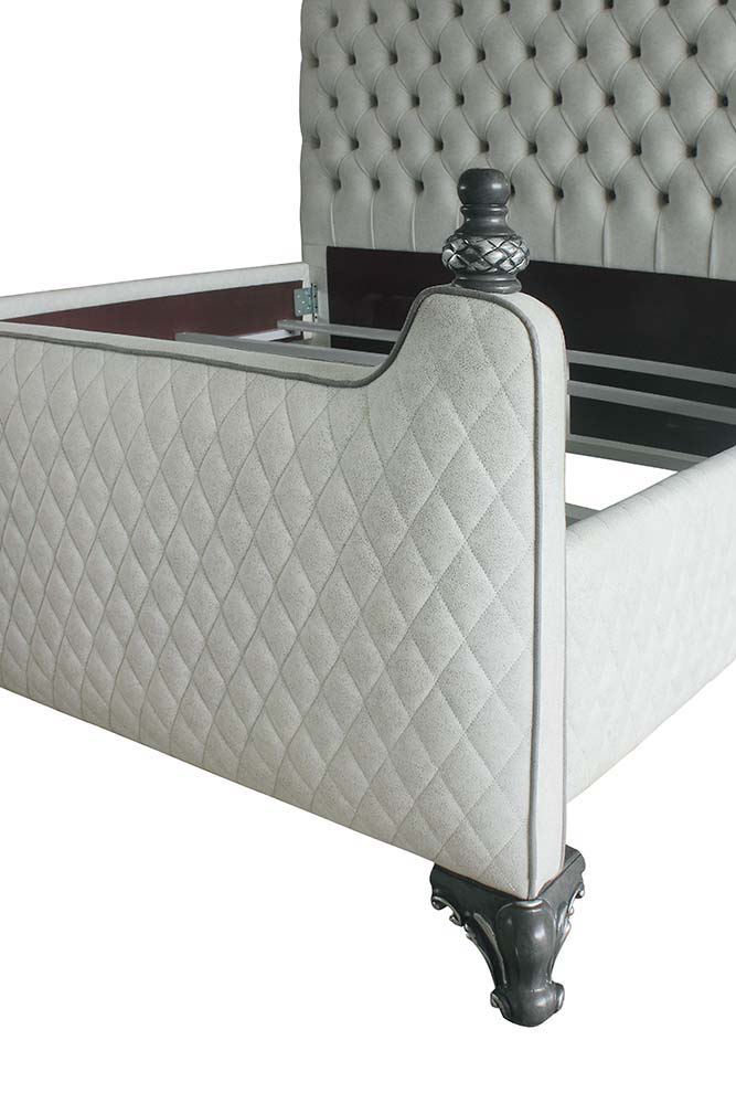 House - Delphine - Queen Bed - Two Tone Ivory Fabric & Charcoal Finish