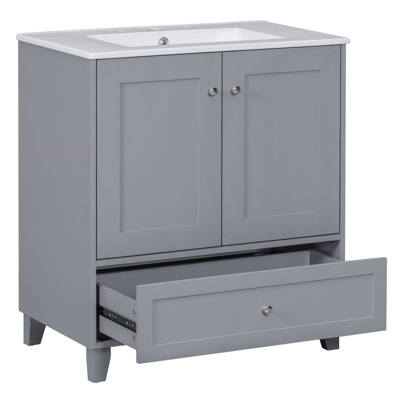 Bathroom Vanity Set With Ceramic Sink And Ample Storage Space Ideal For Small Bathrooms