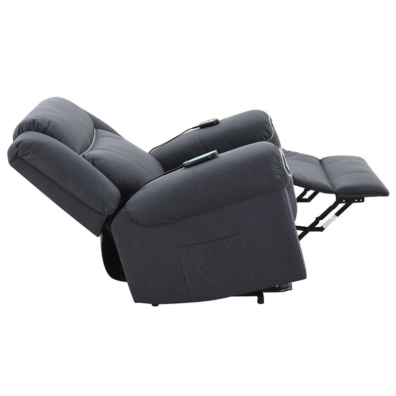 Domana - Power Recliner With Lift & Heating & Massage - Dark Blue Fabric