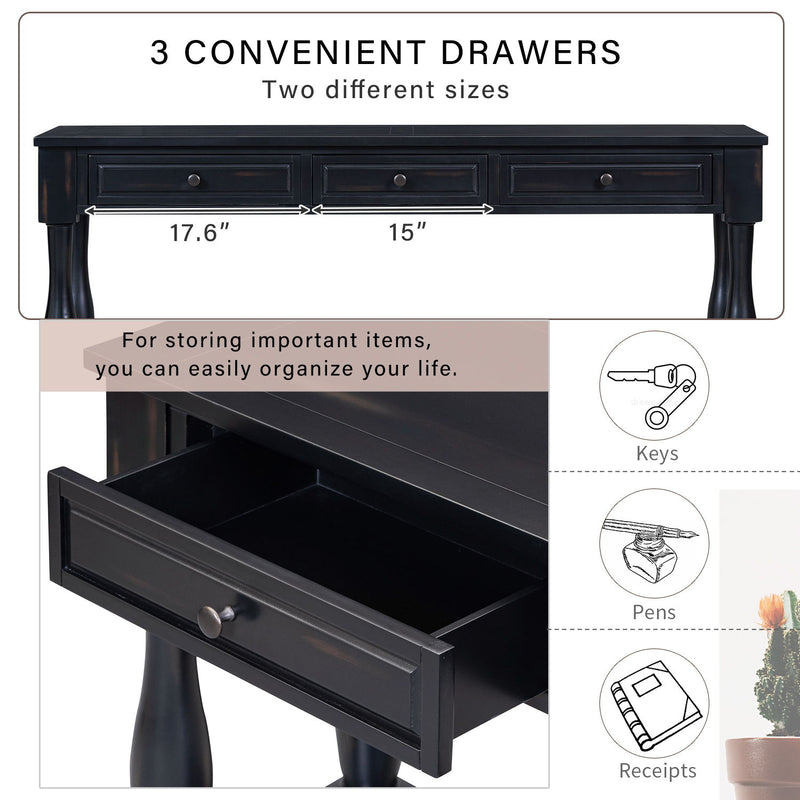 Console Table Long Console Table With Drawers And Shelf For Entryway, Hallway, Living Room