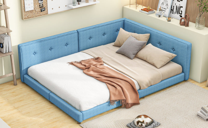 Upholstered Full Size Tufted Platform Bed, Blue