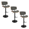 Lombardi - Mid Century Modern Adjustable Barstool With Swivel With Straight T Footrest (Set of 3)