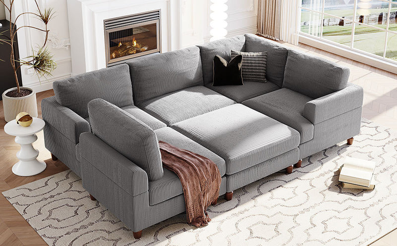 U_Style Modular Sectional Sofa with Ottoman L Shaped Corner Sectional for Living Room, Office, Spacious Space(same sku: WY000336AAE)