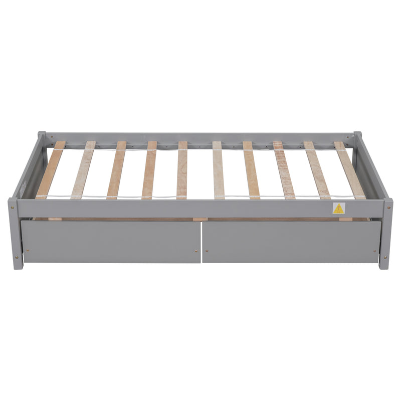 Twin Bed with 2 Drawers, Solid Wood, No Box Spring Needed ,Grey(New SKU:W504P149041)