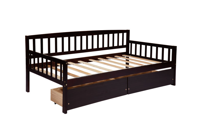 Pine Wood Daybed With Two Storage Drawers, Sofa Bed With Bed Platform Of 10 Support Slats