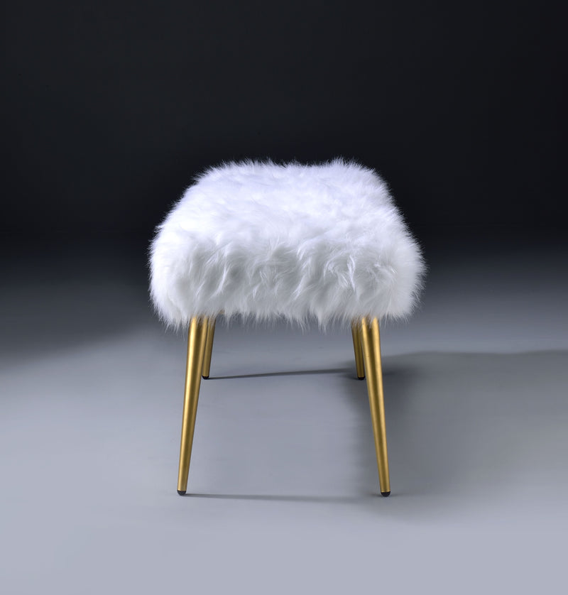 Bagley II - Faux Fur Bench - White / Gold