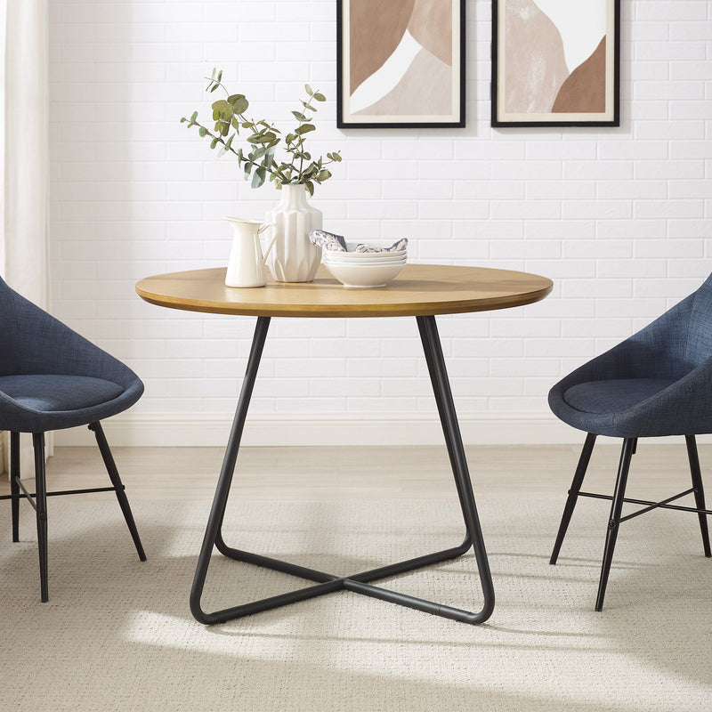 Modern Curved X Base Round Dining Table - English Ash