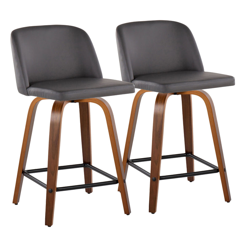 Toriano - Contemporary Fixed Height Counter Stool With Swivel & Square Footrest (Set of 2) - Walnut / Gray