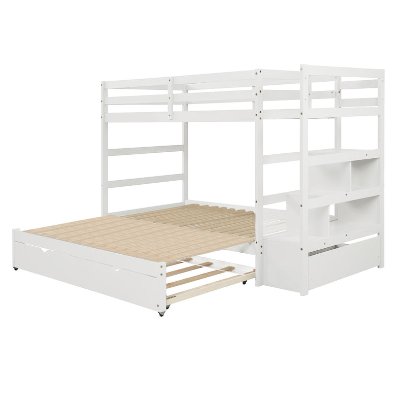 Twin over Twin/King (Irregular King Size) Bunk Bed with Twin Size Trundle, Extendable Bunk Bed   (White)(OLD SKU :LP000032AAK)