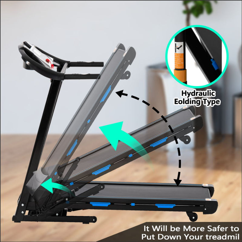 Treadmills For Home, Electric Treadmill With Automatic Incline, Foldable 3.5Hp Workout Running Machine Walking, Double Running Board Shock Absorption Pulse Sensor Bluetooth Speaker App Fitshow - Black