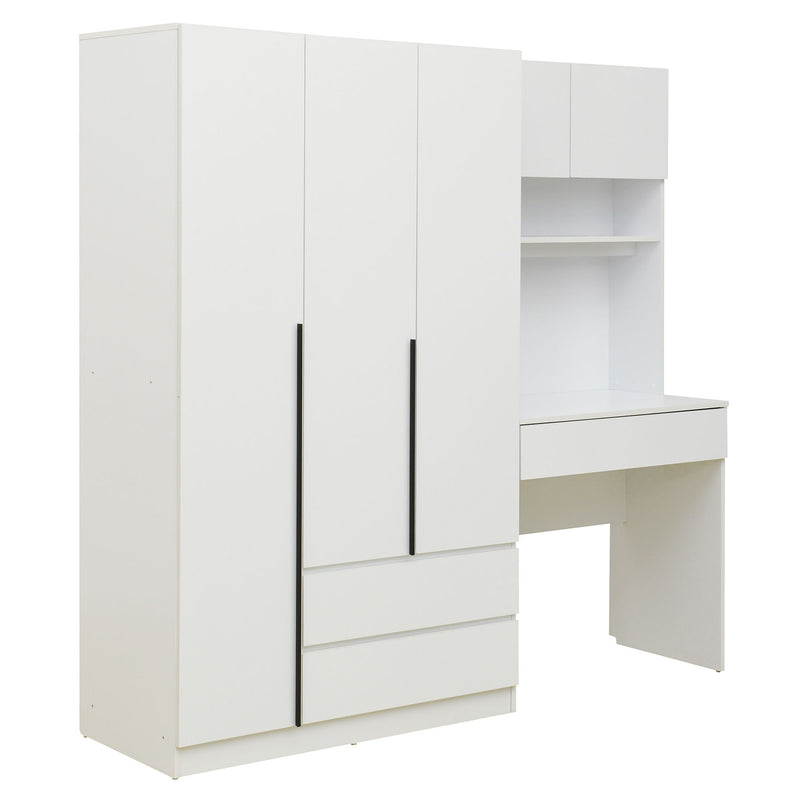 3 Door Storage Desk Wardrobe For Bedroom With Shelves And 3 Drawers