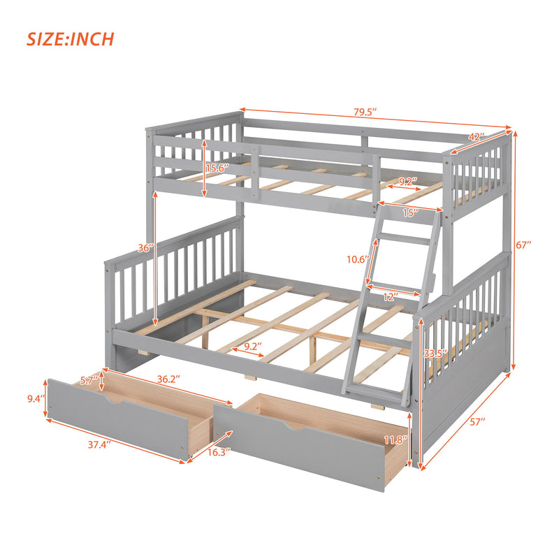 Twin Over Full Bunk Bed With Ladders And Two Storage Drawers