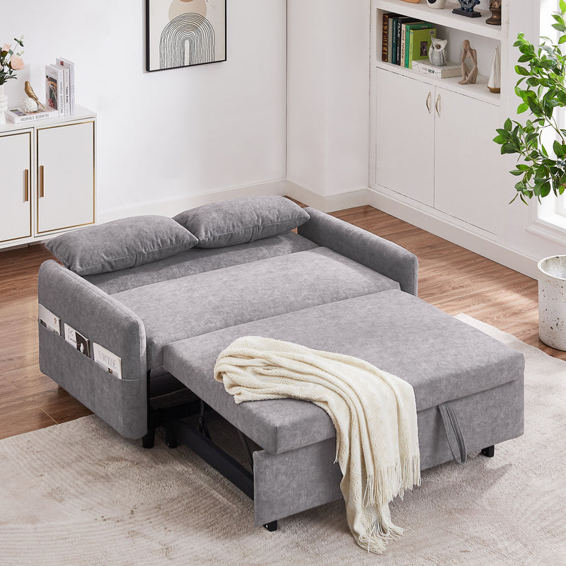 Pull Out Sleep Sofa Bed Loveseats Sofa Couch With Adjsutable Backrest, Storage Pockets, 2 Soft Pillows, USB Ports For Living Room, Bedroom, Apartment, Office