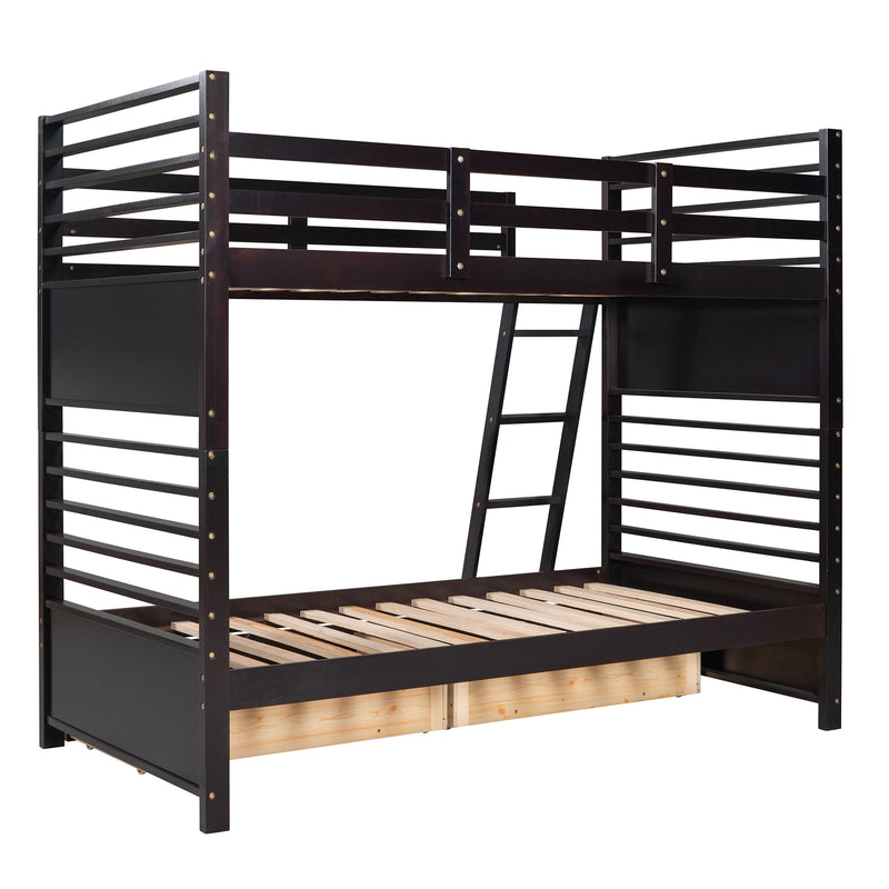 Twin over Twin Wood Bunk Bed with Two Drawers - Espresso