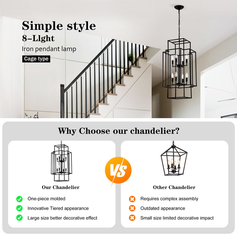 8 Light Lantern Chandelier Lighting, Entryway Chandeliers For High Ceilings, Chandeliers For Dining Room, Foyer, Entry, Staircase, Hallway, Height Adjustable (E12 Bulbs Not Included)