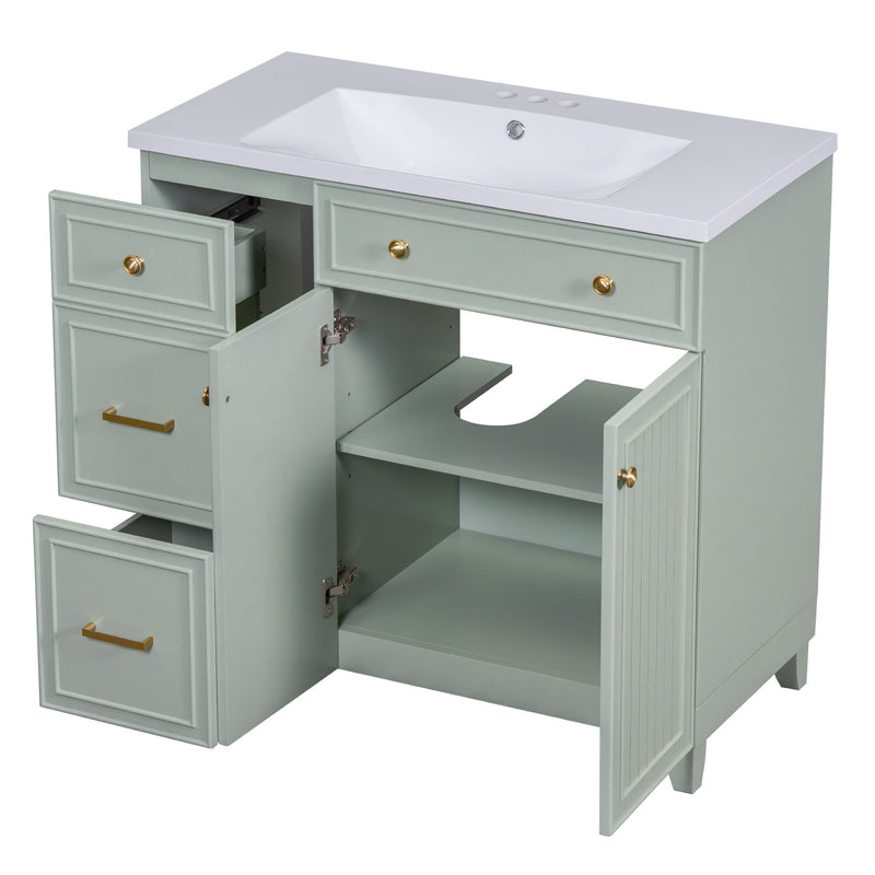 Bathroom Vanity, Transitional Style Bathroom Cabinet With Resin Sink, Single Bathroom Cabinet, With 2 Drawers And 1 Adjustable Storage Shelf, 2 Soft-Close Doors