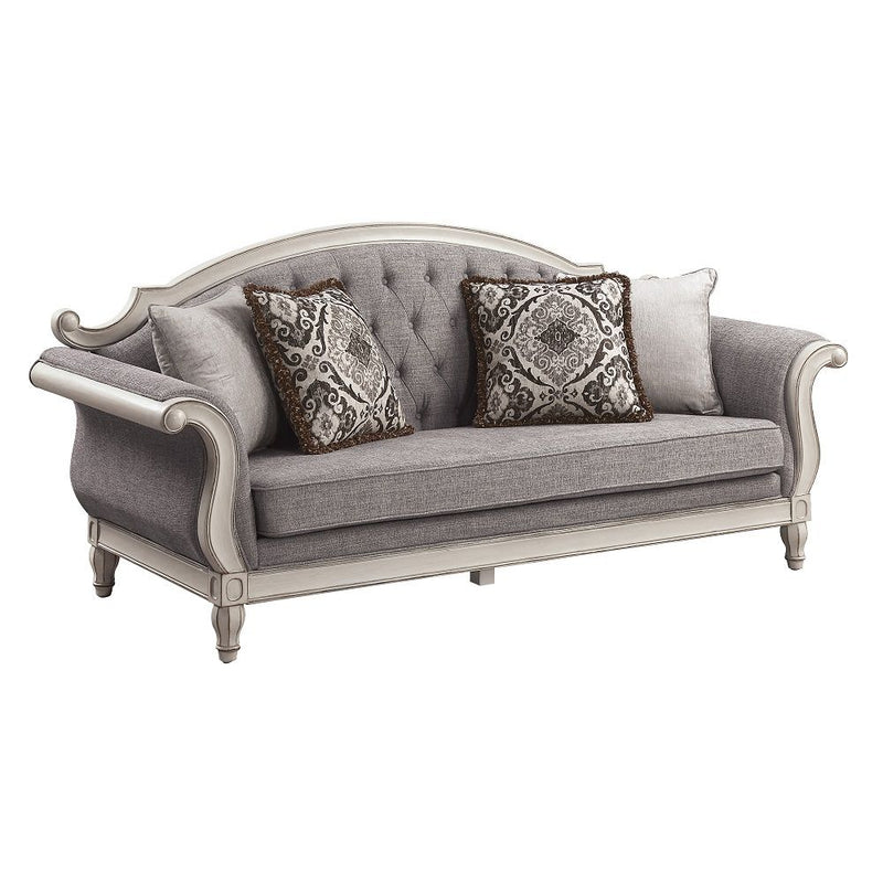 Florian - Sofa With 4 Pillows - Gray & Antique White