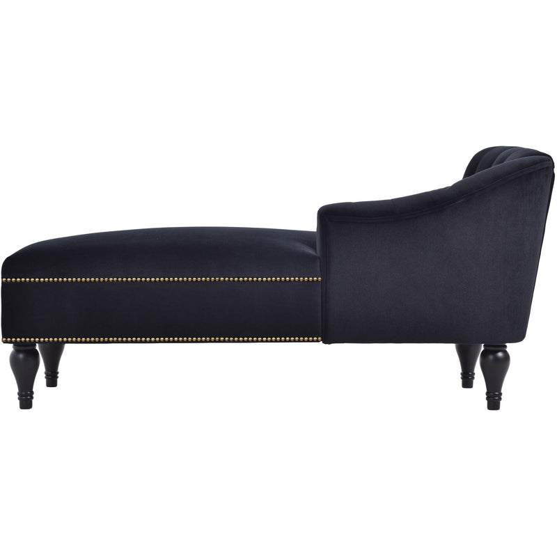 Velvet Chaise Lounge, Button Tufted Right Arm Facing Lounge Chair With Nailhead Trim For Living Room - Black