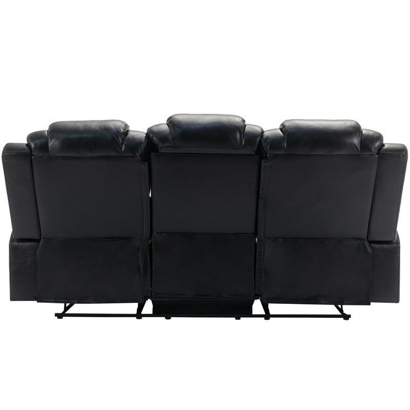 3 Pieces Recliner Sofa Sets Home Theater Seating Manual Recliner Chair With Center Console And Led Light Strip For Living Room