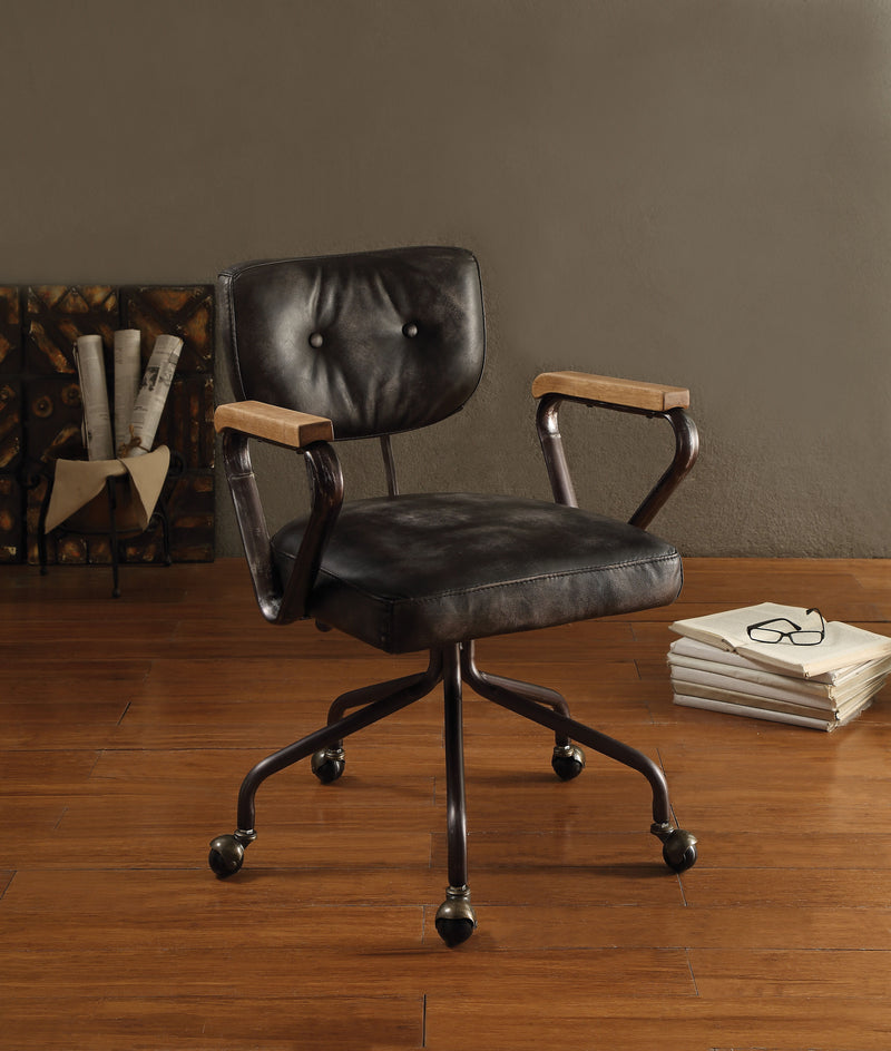 Hallie - Top Grain Leather Office Chair - Vintage Black