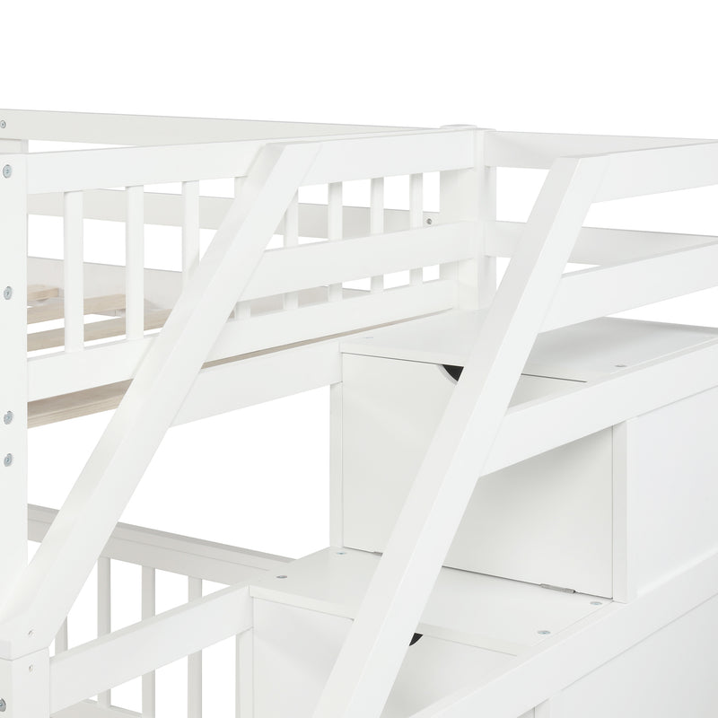 Twin over Full Loft Bed with Staircase,White(OLD SKU:SM000107AAK)