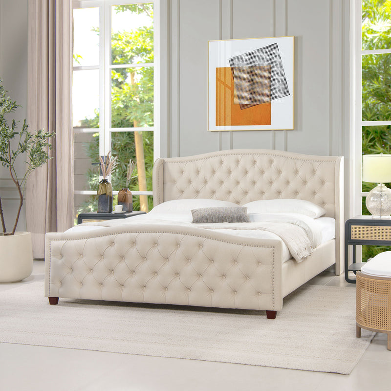 Fontana - Queen Wingback Upholstered Platform Bed Frame