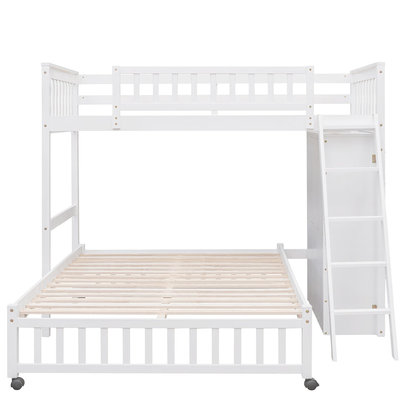 Wooden Twin Over Full Bunk Bed With Six Drawers And Flexible Shelves,Bottom Bed With Wheels,White(OLD SKU:LP000531AAK)