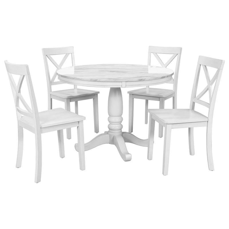 5 Pieces Dining Table And Chairs Set For 4 Persons, Kitchen Room Solid Wood Table With 4 Chairs