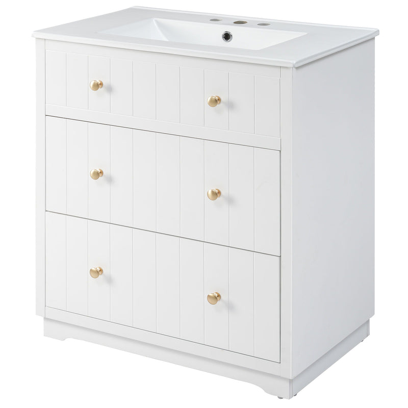 Modern White Bathroom Vanity Cabinet With Two Drawers - White