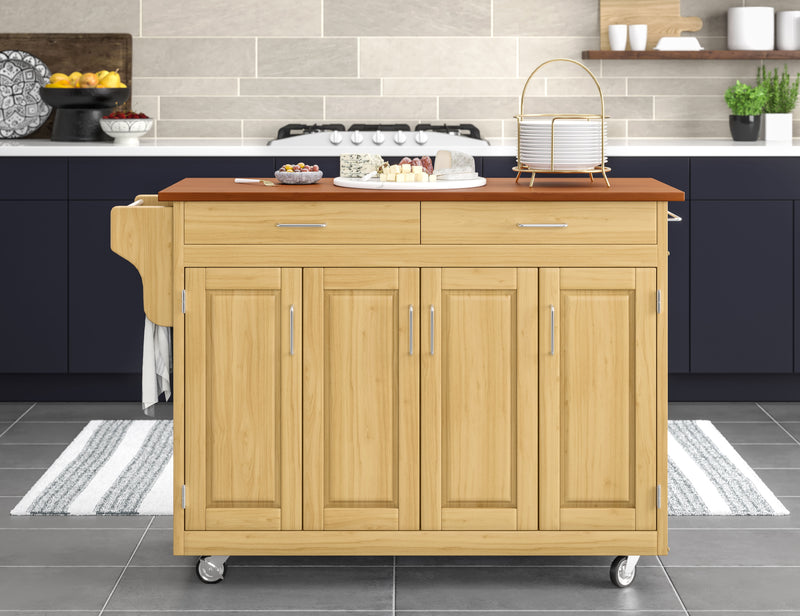 Create-A-Cart - 4 Doors Kitchen Cart - Cherry Wood Top