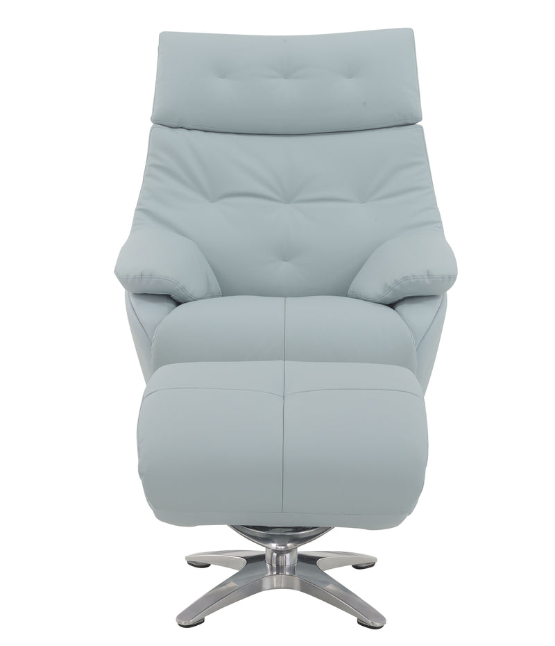 Janella - Top Grain Leather Accent Chair With Swivel & Ottoman - Baby Blue