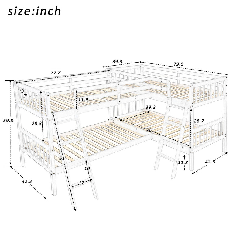 Twin L-Shaped Bunk Bed With Ladder - White