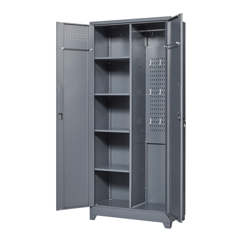 Metal Storage Cabinets, Cleaning Tool Cabinet With Locking Door, Tall Broom Tool Organizer And Storage, Large Storage Cabinet For Kitchen