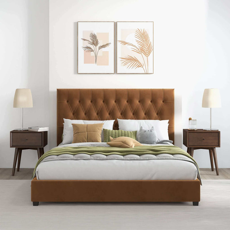 Donald - Mid-Century Modern Velvet Platform Bed